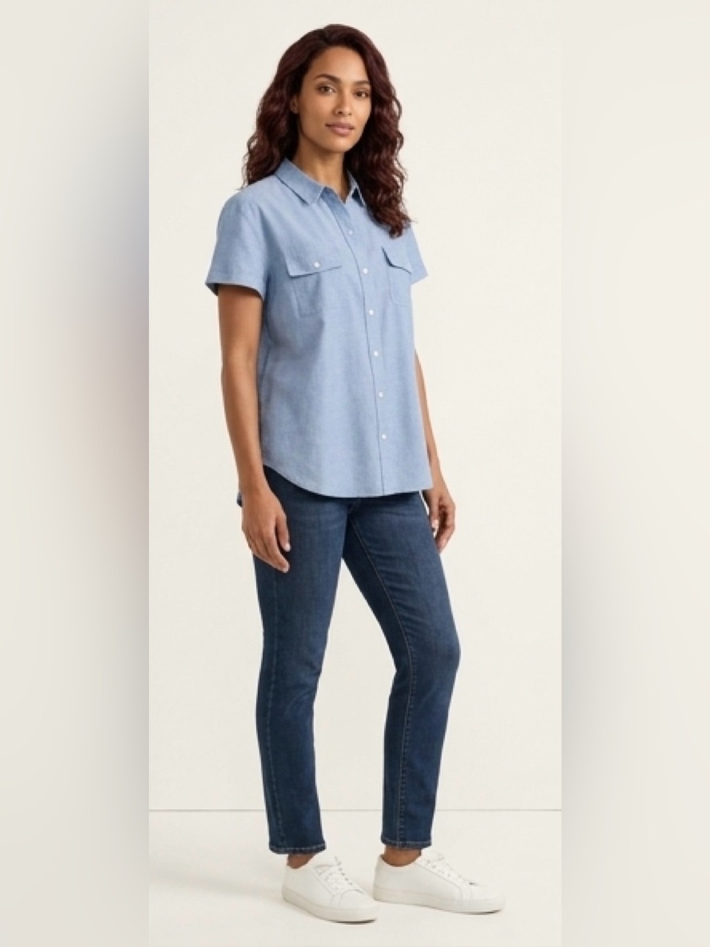 Treasure & Bond Boyfriend Button Down S/S Shirt Blue